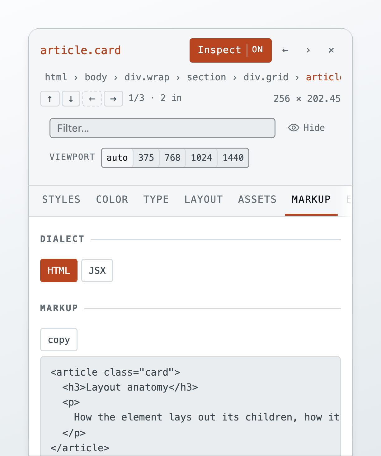 The Markup panel.